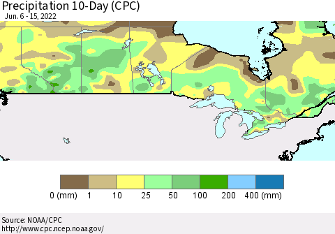 Canada Precipitation 10-Day (CPC) Thematic Map For 6/6/2022 - 6/15/2022