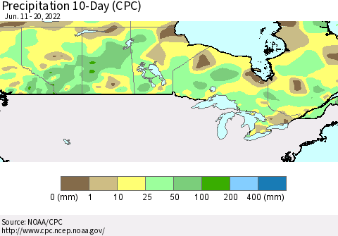 Canada Precipitation 10-Day (CPC) Thematic Map For 6/11/2022 - 6/20/2022