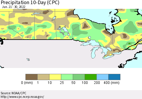 Canada Precipitation 10-Day (CPC) Thematic Map For 6/21/2022 - 6/30/2022