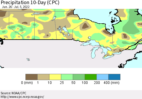 Canada Precipitation 10-Day (CPC) Thematic Map For 6/26/2022 - 7/5/2022