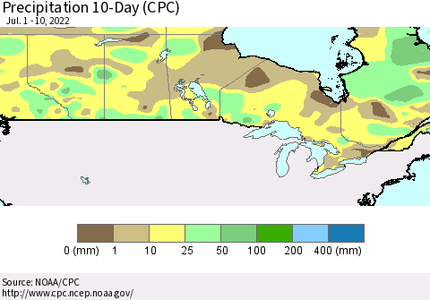 Canada Precipitation 10-Day (CPC) Thematic Map For 7/1/2022 - 7/10/2022