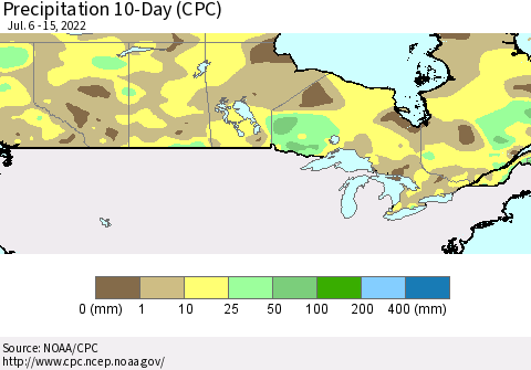 Canada Precipitation 10-Day (CPC) Thematic Map For 7/6/2022 - 7/15/2022