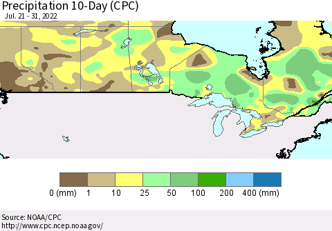 Canada Precipitation 10-Day (CPC) Thematic Map For 7/21/2022 - 7/31/2022