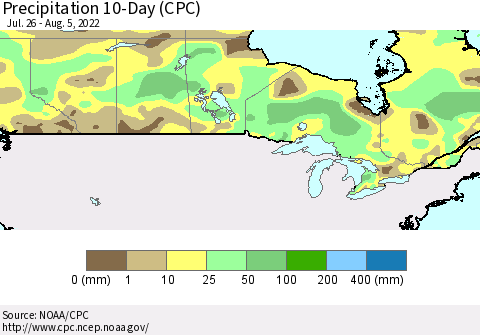 Canada Precipitation 10-Day (CPC) Thematic Map For 7/26/2022 - 8/5/2022