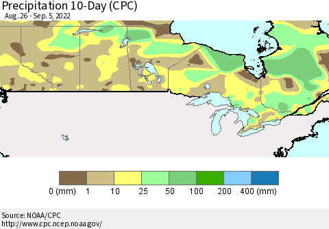 Canada Precipitation 10-Day (CPC) Thematic Map For 8/26/2022 - 9/5/2022