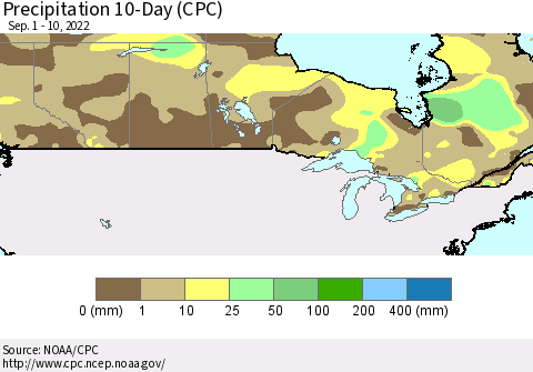 Canada Precipitation 10-Day (CPC) Thematic Map For 9/1/2022 - 9/10/2022