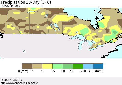 Canada Precipitation 10-Day (CPC) Thematic Map For 9/6/2022 - 9/15/2022