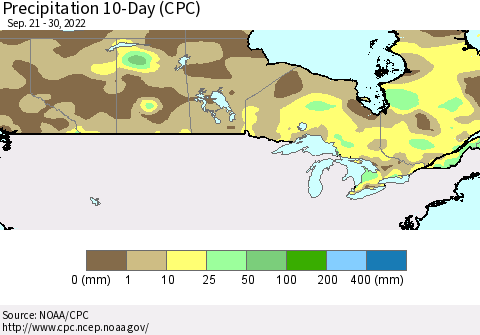 Canada Precipitation 10-Day (CPC) Thematic Map For 9/21/2022 - 9/30/2022