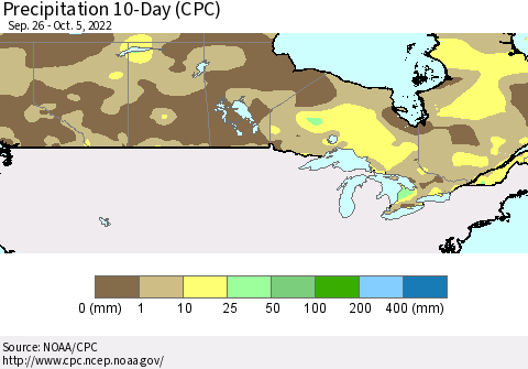 Canada Precipitation 10-Day (CPC) Thematic Map For 9/26/2022 - 10/5/2022