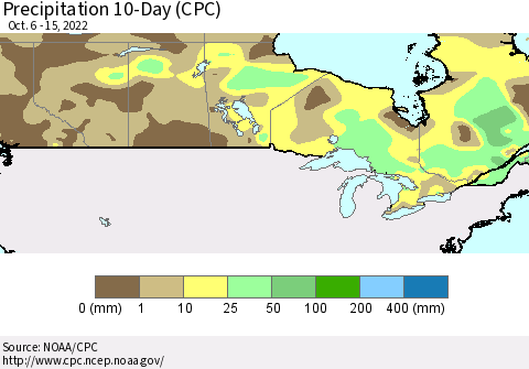 Canada Precipitation 10-Day (CPC) Thematic Map For 10/6/2022 - 10/15/2022