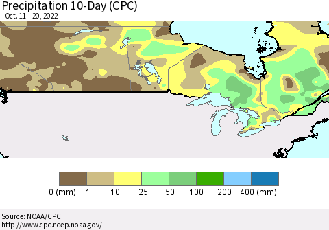 Canada Precipitation 10-Day (CPC) Thematic Map For 10/11/2022 - 10/20/2022