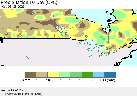 Canada Precipitation 10-Day (CPC) Thematic Map For 10/16/2022 - 10/25/2022
