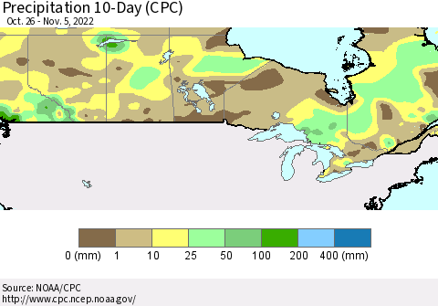 Canada Precipitation 10-Day (CPC) Thematic Map For 10/26/2022 - 11/5/2022