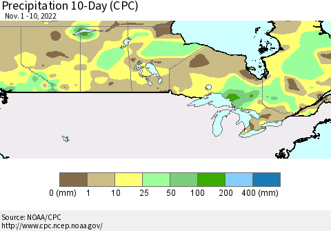 Canada Precipitation 10-Day (CPC) Thematic Map For 11/1/2022 - 11/10/2022