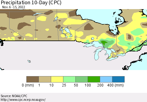 Canada Precipitation 10-Day (CPC) Thematic Map For 11/6/2022 - 11/15/2022