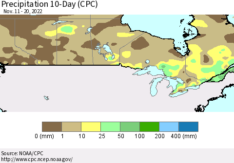 Canada Precipitation 10-Day (CPC) Thematic Map For 11/11/2022 - 11/20/2022