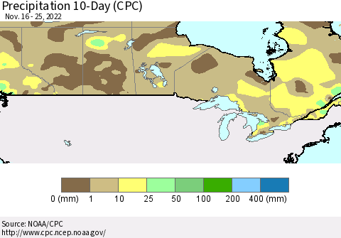Canada Precipitation 10-Day (CPC) Thematic Map For 11/16/2022 - 11/25/2022