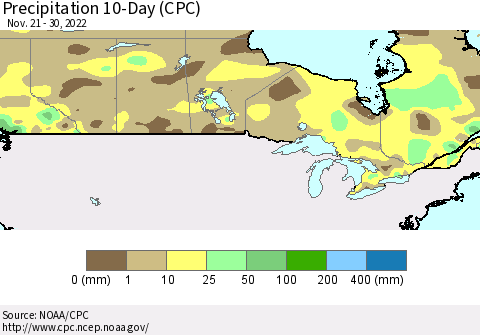 Canada Precipitation 10-Day (CPC) Thematic Map For 11/21/2022 - 11/30/2022