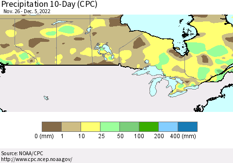 Canada Precipitation 10-Day (CPC) Thematic Map For 11/26/2022 - 12/5/2022