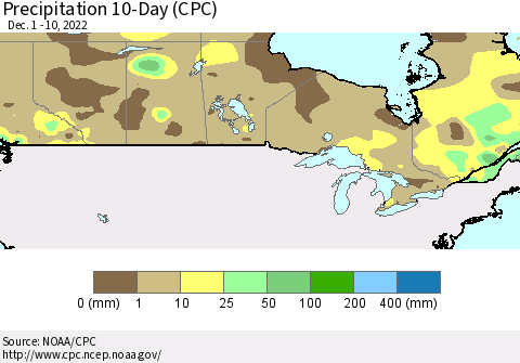 Canada Precipitation 10-Day (CPC) Thematic Map For 12/1/2022 - 12/10/2022