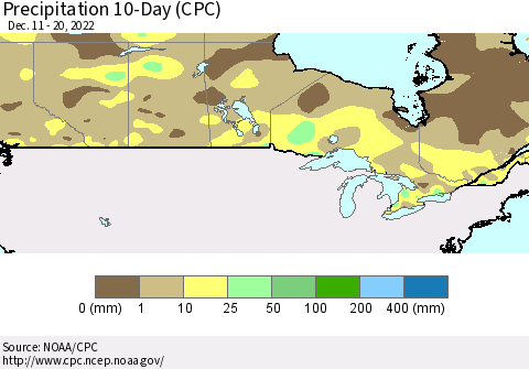 Canada Precipitation 10-Day (CPC) Thematic Map For 12/11/2022 - 12/20/2022
