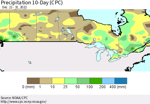 Canada Precipitation 10-Day (CPC) Thematic Map For 12/21/2022 - 12/31/2022