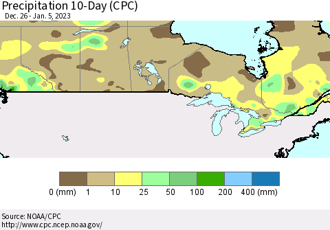 Canada Precipitation 10-Day (CPC) Thematic Map For 12/26/2022 - 1/5/2023