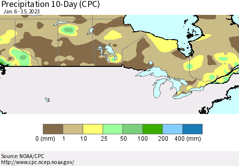 Canada Precipitation 10-Day (CPC) Thematic Map For 1/6/2023 - 1/15/2023