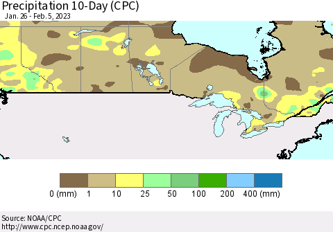 Canada Precipitation 10-Day (CPC) Thematic Map For 1/26/2023 - 2/5/2023