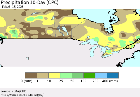 Canada Precipitation 10-Day (CPC) Thematic Map For 2/6/2023 - 2/15/2023