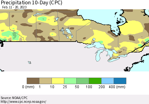 Canada Precipitation 10-Day (CPC) Thematic Map For 2/11/2023 - 2/20/2023
