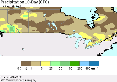Canada Precipitation 10-Day (CPC) Thematic Map For 2/21/2023 - 2/28/2023