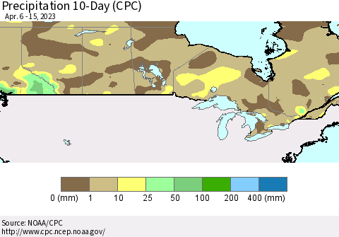 Canada Precipitation 10-Day (CPC) Thematic Map For 4/6/2023 - 4/15/2023