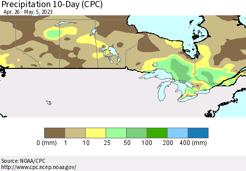 Canada Precipitation 10-Day (CPC) Thematic Map For 4/26/2023 - 5/5/2023