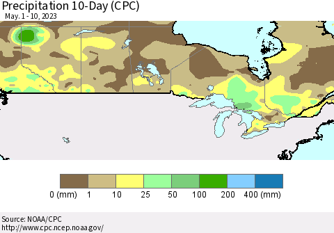 Canada Precipitation 10-Day (CPC) Thematic Map For 5/1/2023 - 5/10/2023