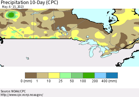 Canada Precipitation 10-Day (CPC) Thematic Map For 5/6/2023 - 5/15/2023
