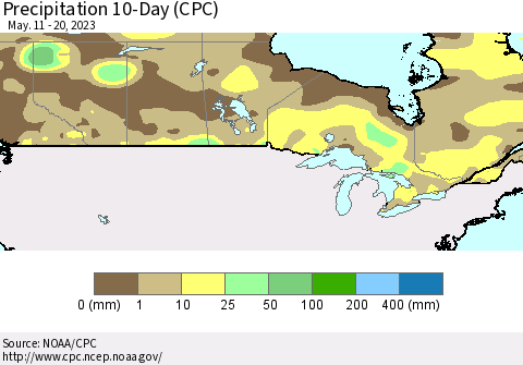 Canada Precipitation 10-Day (CPC) Thematic Map For 5/11/2023 - 5/20/2023