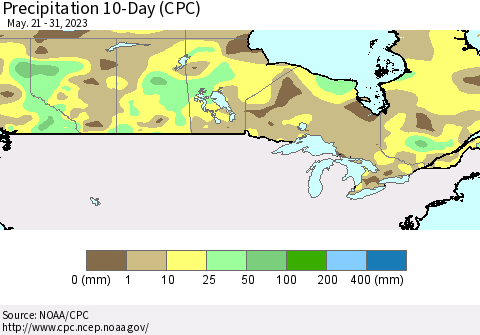 Canada Precipitation 10-Day (CPC) Thematic Map For 5/21/2023 - 5/31/2023
