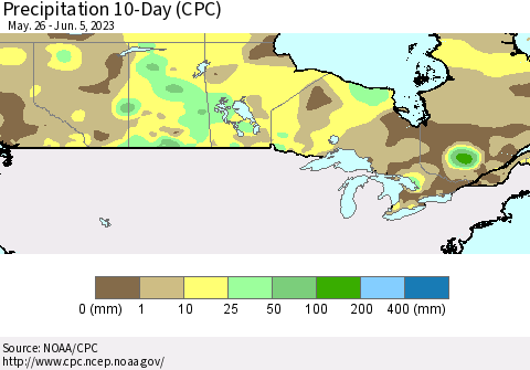 Canada Precipitation 10-Day (CPC) Thematic Map For 5/26/2023 - 6/5/2023