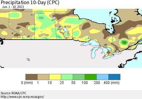 Canada Precipitation 10-Day (CPC) Thematic Map For 6/1/2023 - 6/10/2023