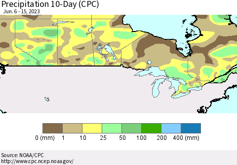 Canada Precipitation 10-Day (CPC) Thematic Map For 6/6/2023 - 6/15/2023
