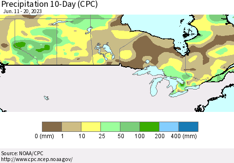 Canada Precipitation 10-Day (CPC) Thematic Map For 6/11/2023 - 6/20/2023