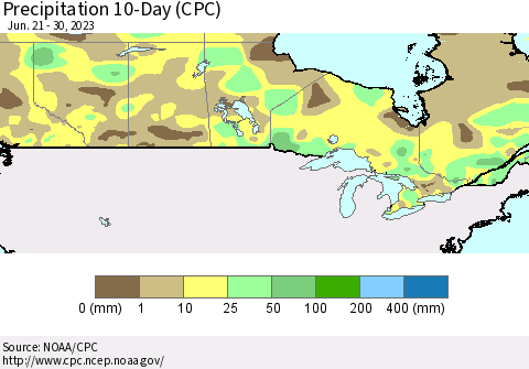 Canada Precipitation 10-Day (CPC) Thematic Map For 6/21/2023 - 6/30/2023