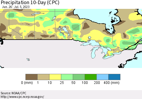 Canada Precipitation 10-Day (CPC) Thematic Map For 6/26/2023 - 7/5/2023