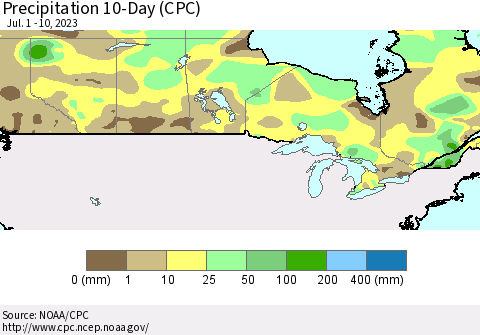 Canada Precipitation 10-Day (CPC) Thematic Map For 7/1/2023 - 7/10/2023
