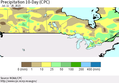 Canada Precipitation 10-Day (CPC) Thematic Map For 7/11/2023 - 7/20/2023