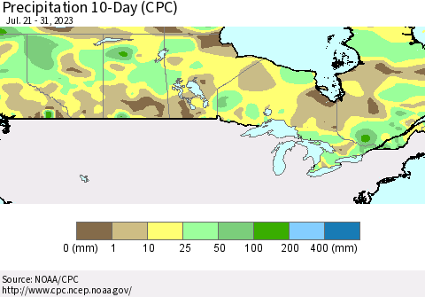 Canada Precipitation 10-Day (CPC) Thematic Map For 7/21/2023 - 7/31/2023