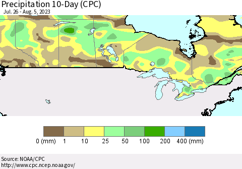 Canada Precipitation 10-Day (CPC) Thematic Map For 7/26/2023 - 8/5/2023
