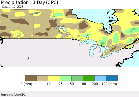 Canada Precipitation 10-Day (CPC) Thematic Map For 9/1/2023 - 9/10/2023