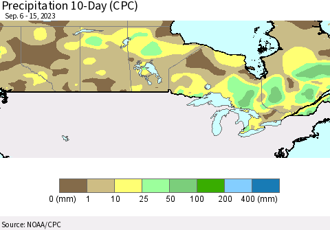 Canada Precipitation 10-Day (CPC) Thematic Map For 9/6/2023 - 9/15/2023